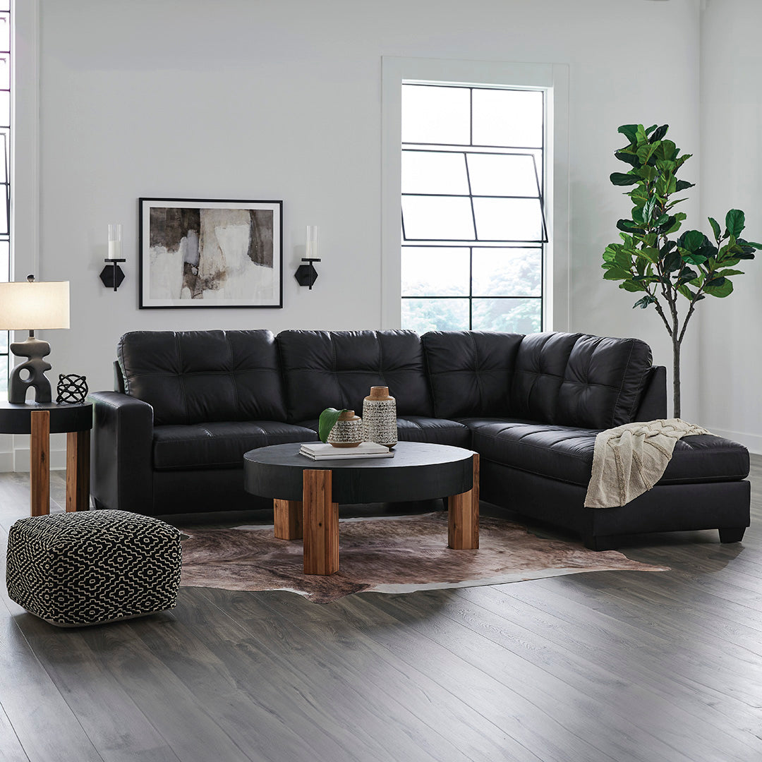 Barlin Mills sectional with right chaise by Signature Design by Ashley in black upholstery styled in modern a living room