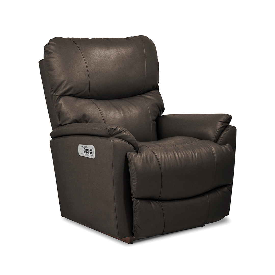 Trouper Leather Power Rocker Recliner from La-Z-Boy Incorporated in Gray with Power Headrest, Power Recline, Made in USA
