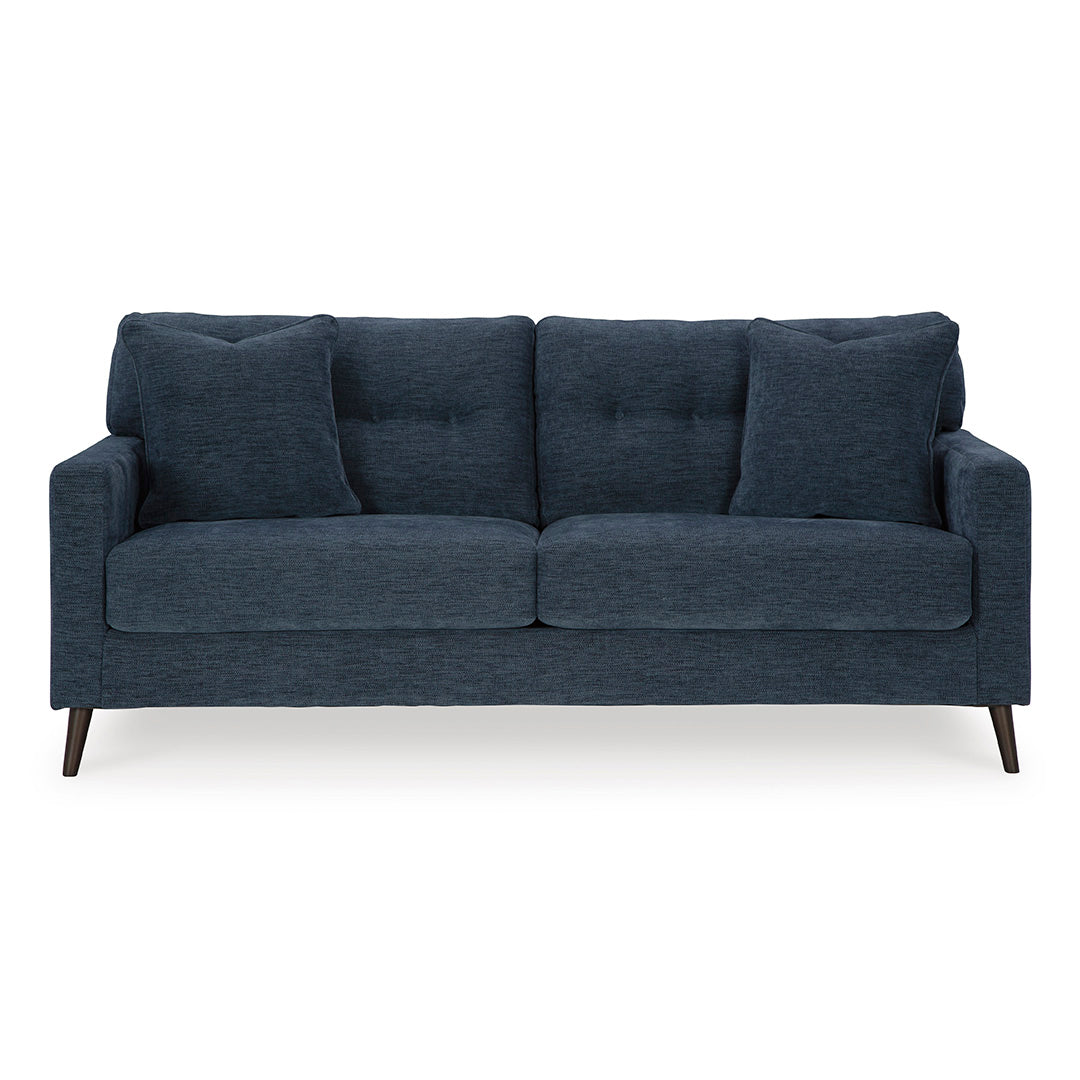 front view of the Bixler sofa by Ashley Furniture in blue upholstery
