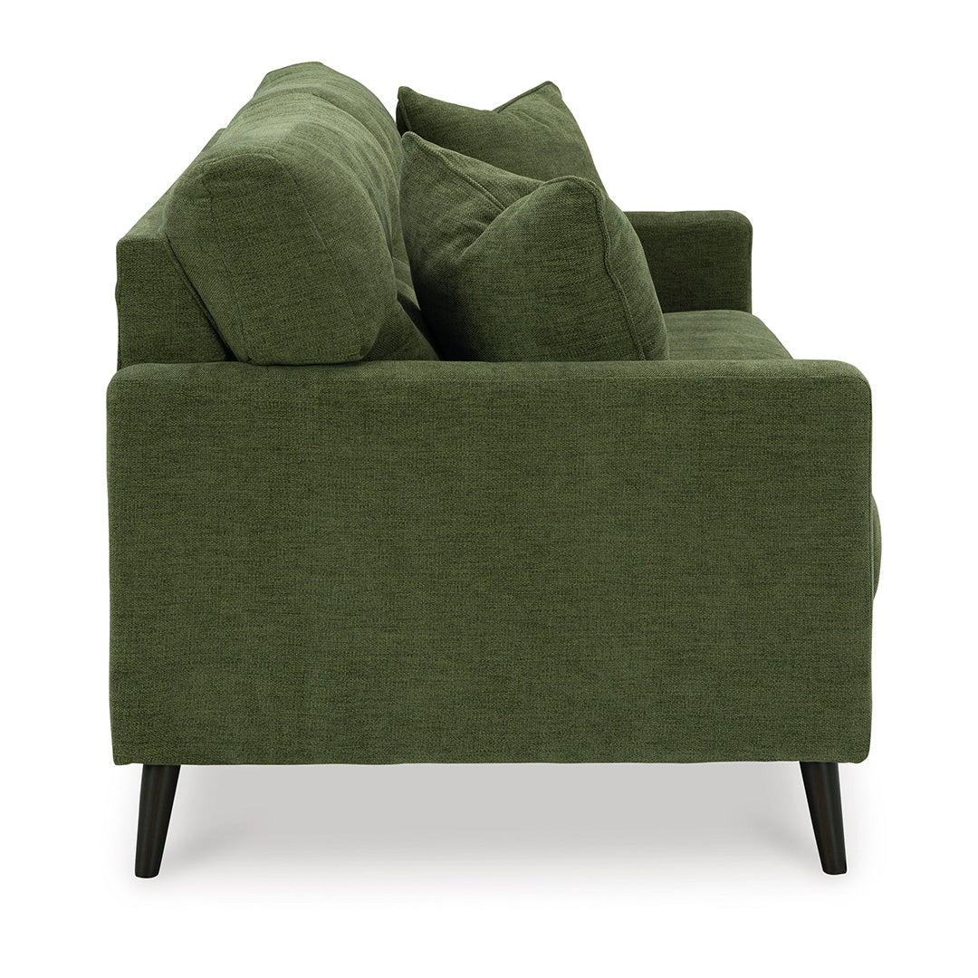 Side View of the Bixler sofa by Ashley Furniture in green upholstery