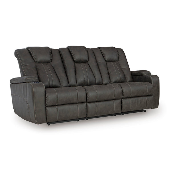 Batavia Pier reclining sofa by Ashley Furniture in gray upholstery with dual recliners