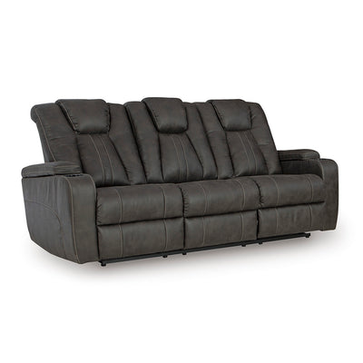 Batavia Pier reclining sofa by Ashley Furniture in gray upholstery with dual recliners