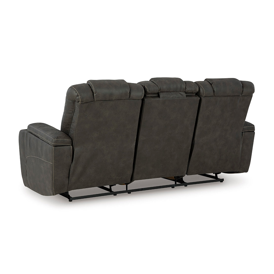 Back view of Batavia Pier reclining sofa by Ashley Furniture in gray upholstery
