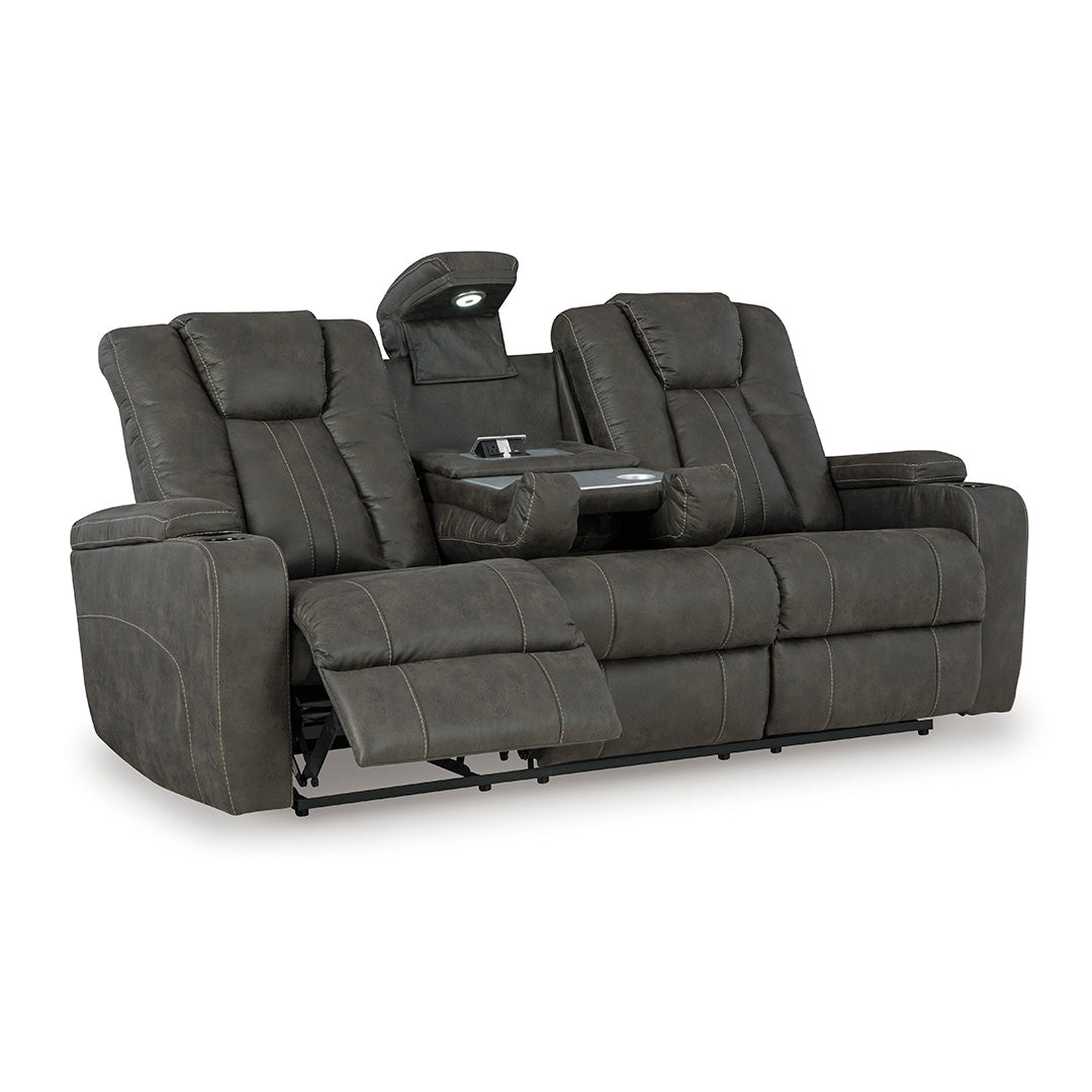 Batavia Pier reclining sofa by Ashley Furniture with drop-down table and built-in charging features