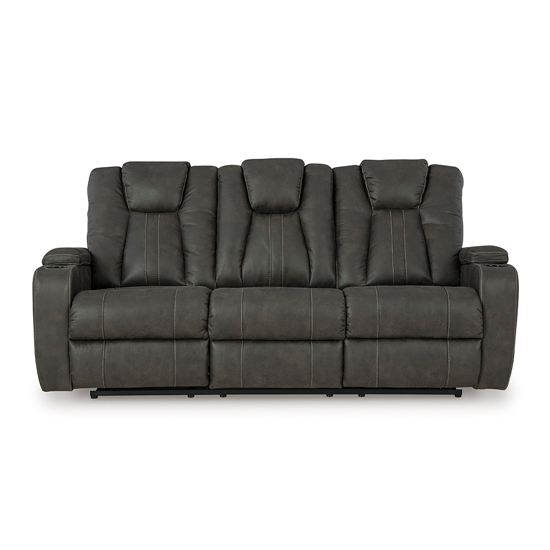 Front view of Batavia Pier reclining sofa by Ashley Furniture in gray upholstery