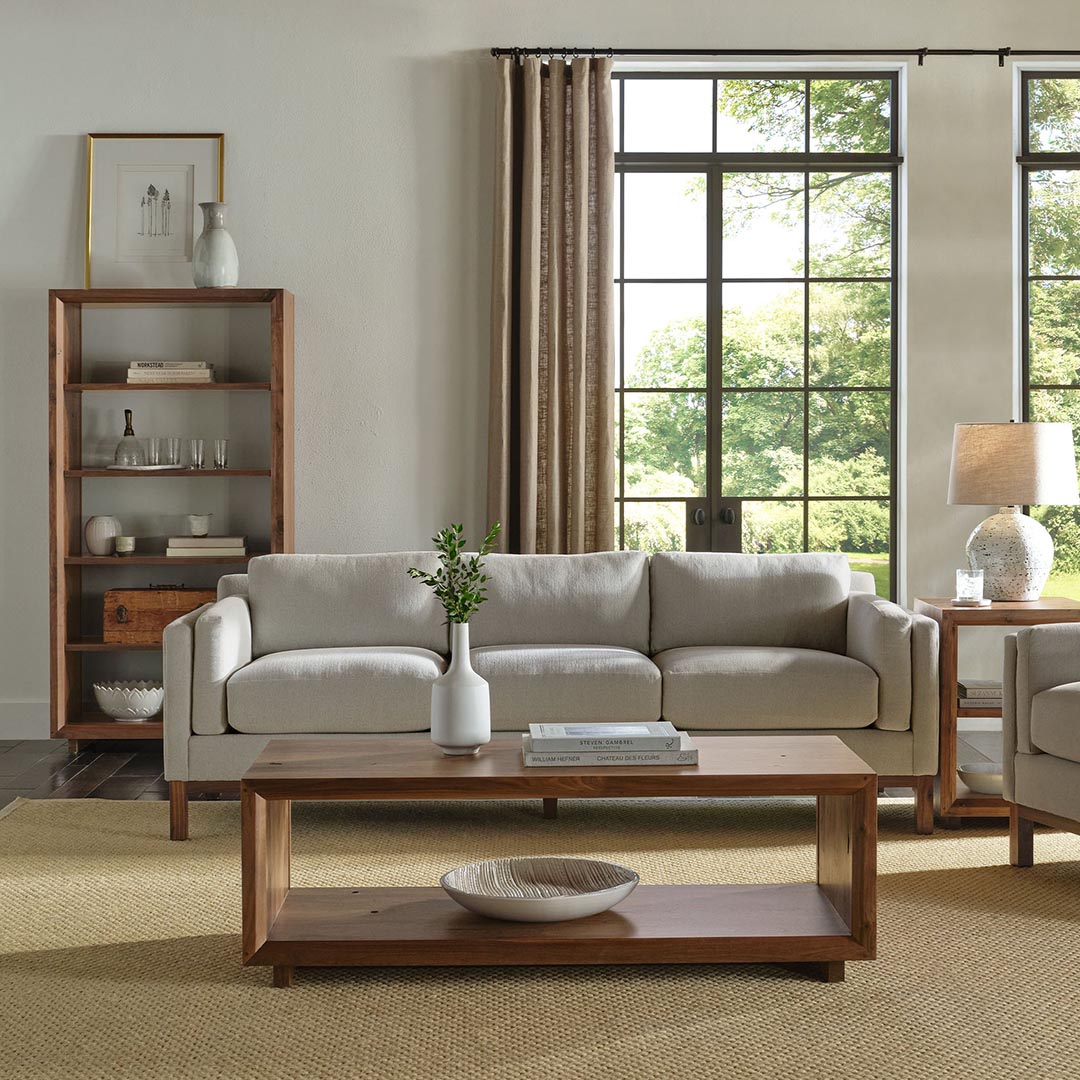 Rustic Walnut Coffee Table from L and J.G. Stickley Inc in Brown Solid Wood, Made in USA - Lifestyle view