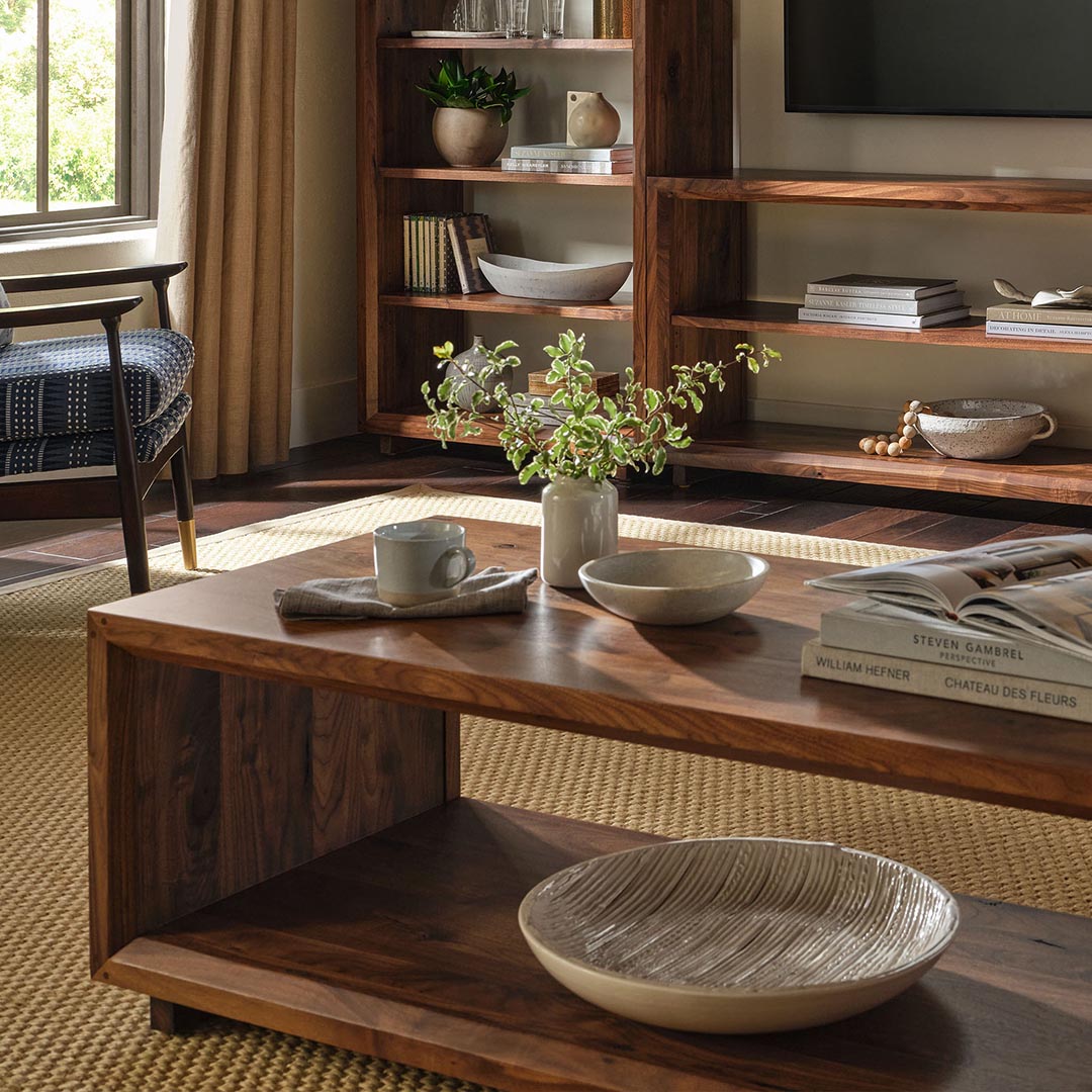Rustic Walnut Coffee Table from L and J.G. Stickley Inc in Brown Solid Wood, Made in USA - Lifestyle view