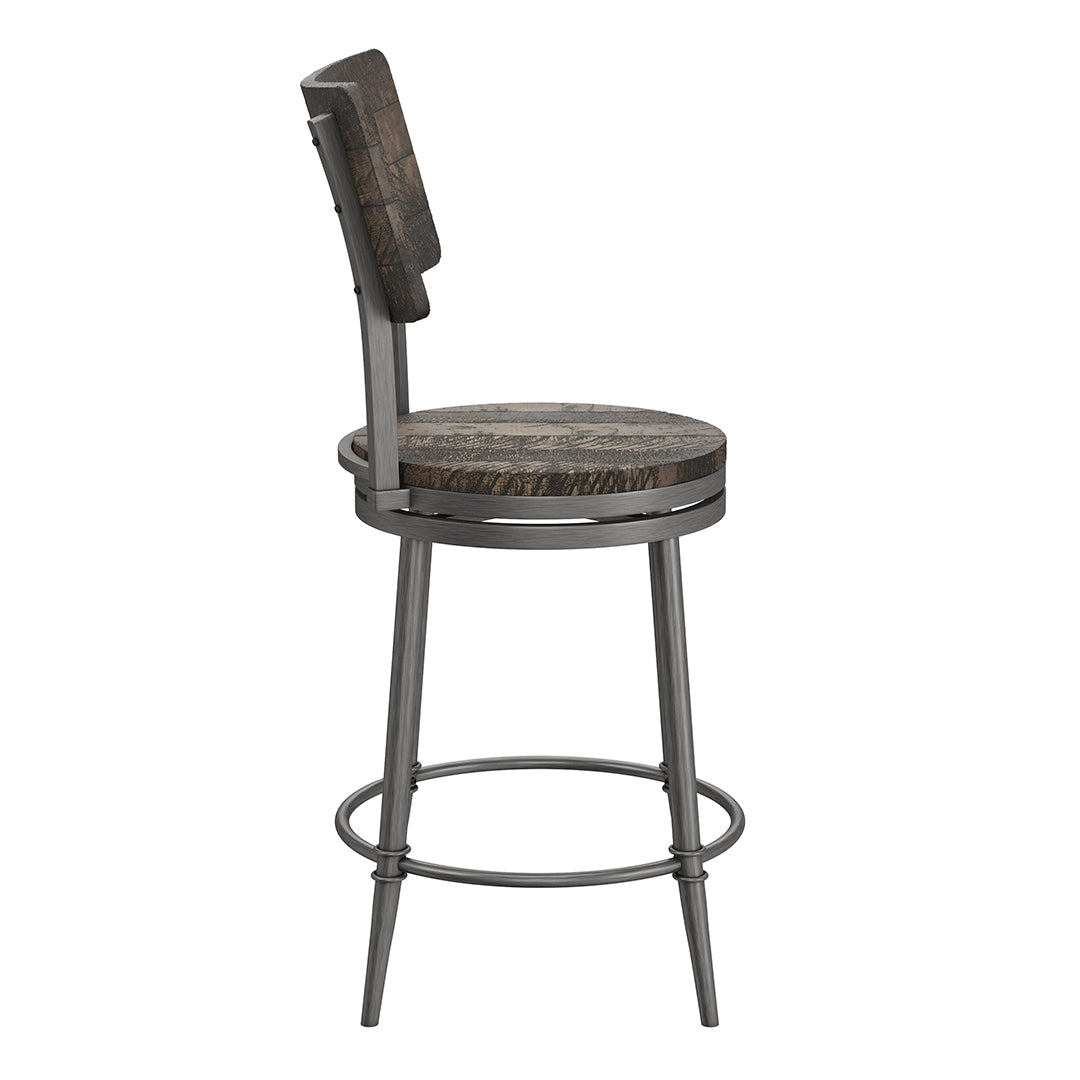 Wooden bar stool with metal frame on a white background