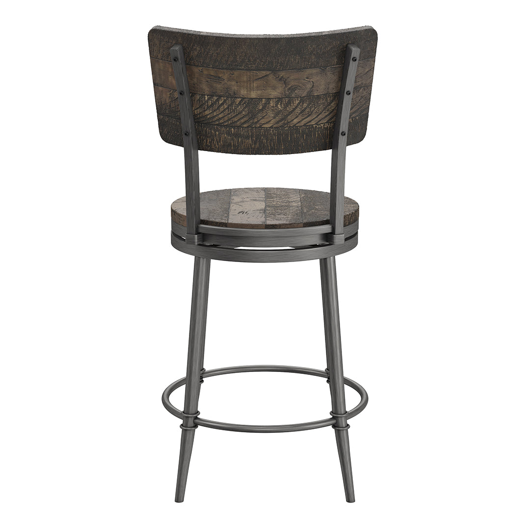 Wooden bar stool with metal legs on a white background