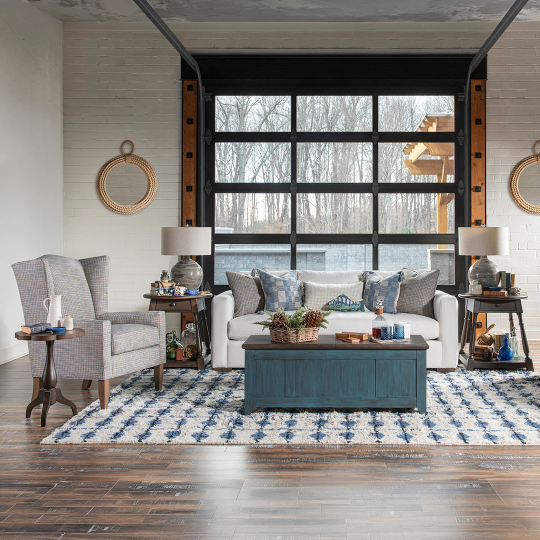 Lake House Sliding Top Cocktail Table from Legacy Classic Furniture in Blue Veneer - Lifestyle view