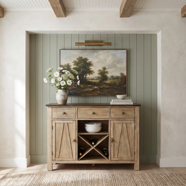 two tone country chic sideboard server with wine storage