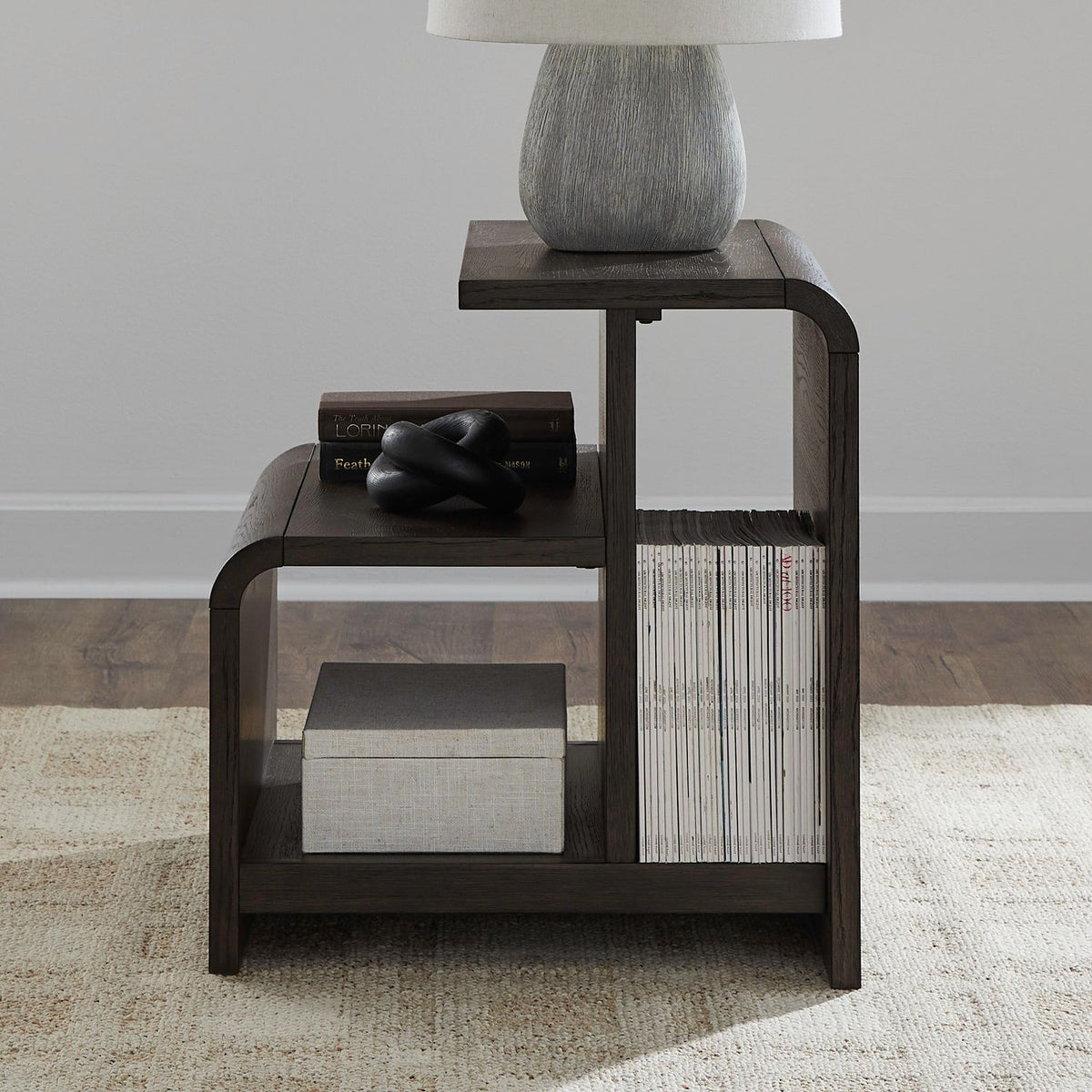 Perspectives end table in brown, angled view