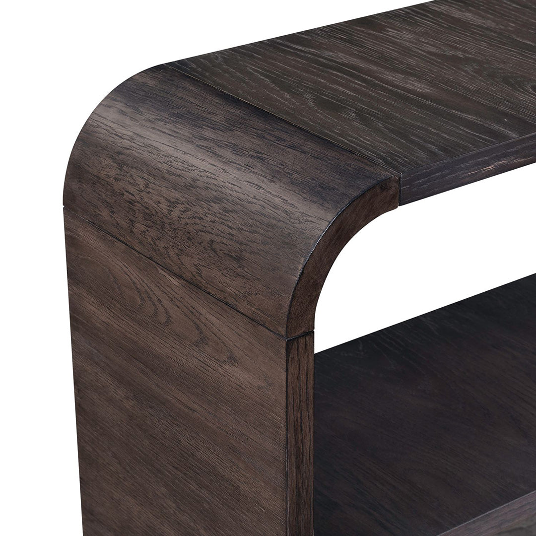 Perspectives sofa table in brown, rear view