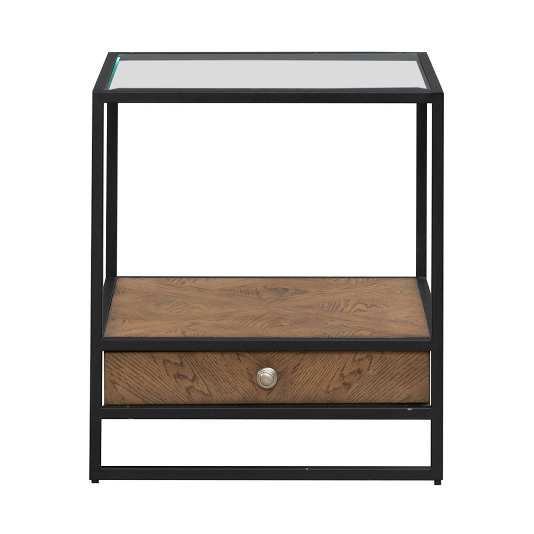 Bedford end table in black, side profile view