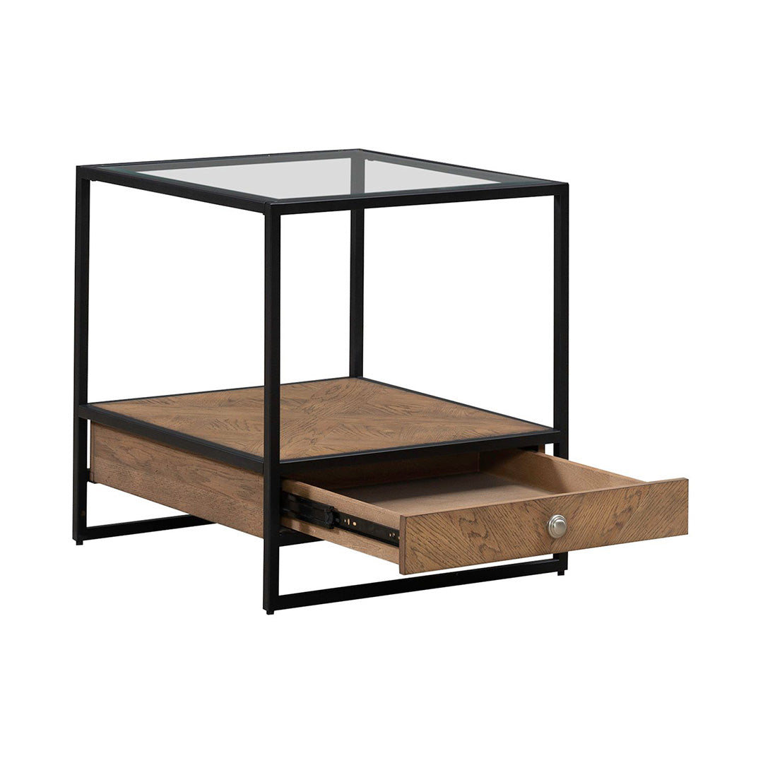 Bedford end table in black, rear view
