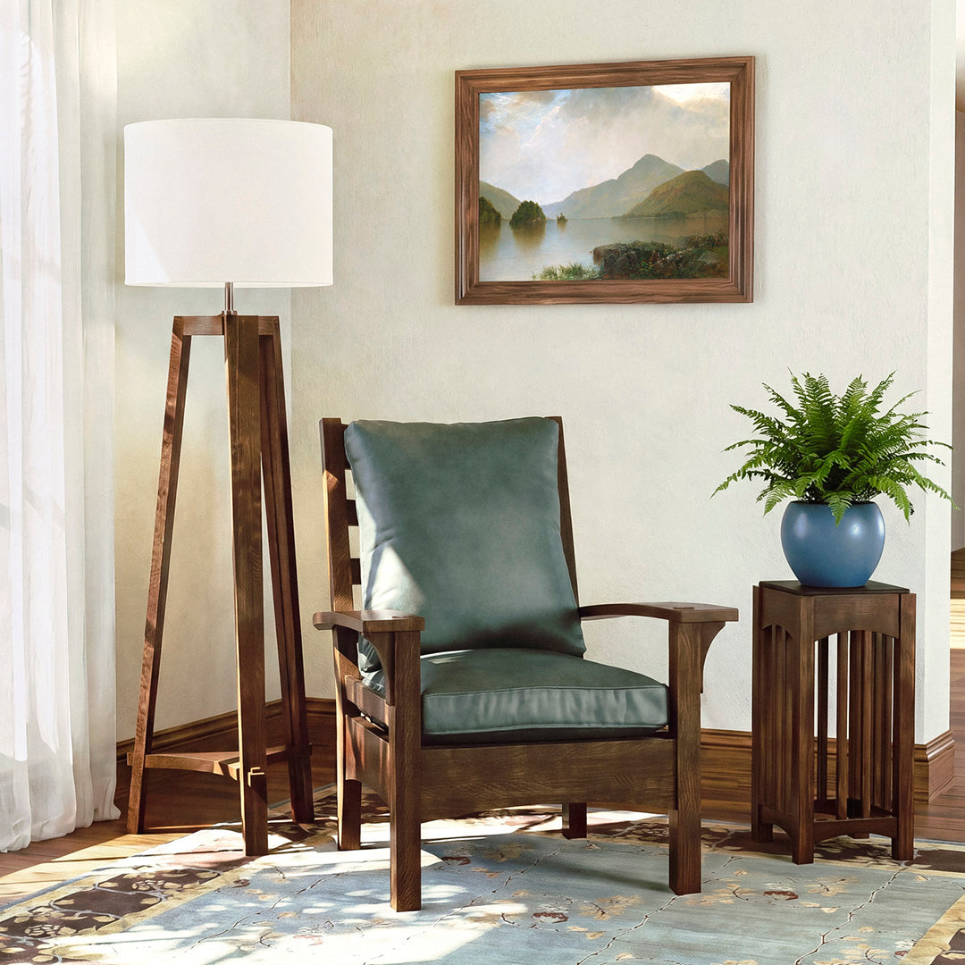 Mission Floor Lamp from L and J.G. Stickley Inc in Brown Solid Wood, Made in USA - Lifestyle view