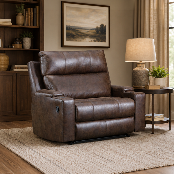 Oversized brown faux leather manual recliner
