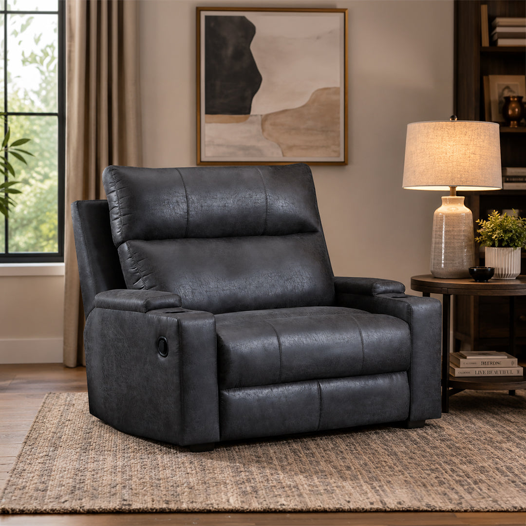 Oversized gray faux leather manual recliner