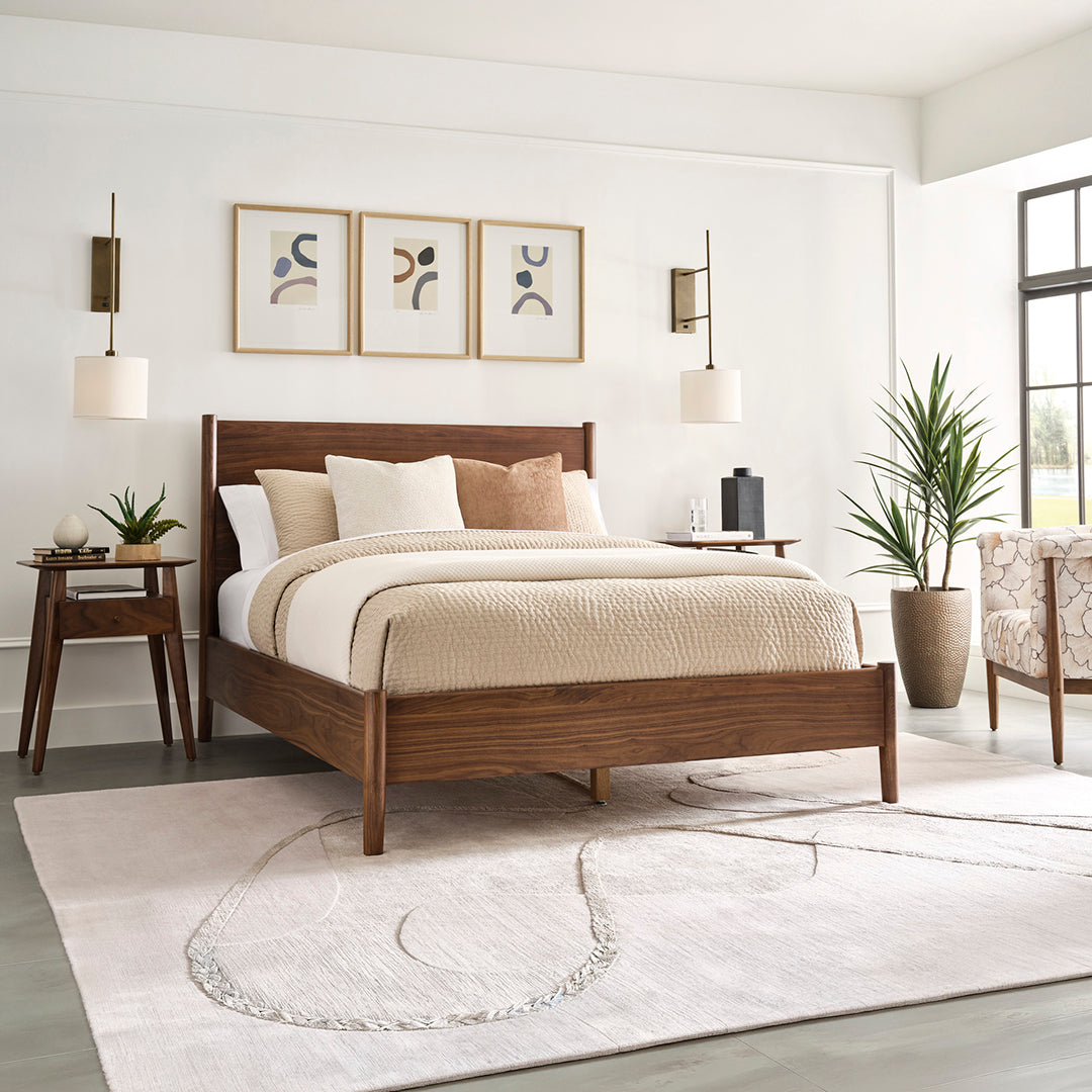 Walnut Grove Panel Bed from L and J.G. Stickley Inc in Queen Brown Solid Wood, Made in USA - Lifestyle view