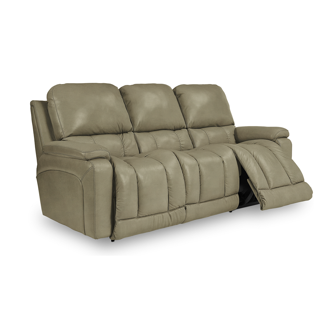 Greyson Leather Power Reclining Sofa with Wireless Remote from La-Z-Boy Incorporated in Beige, Made in USA - Gray finish
