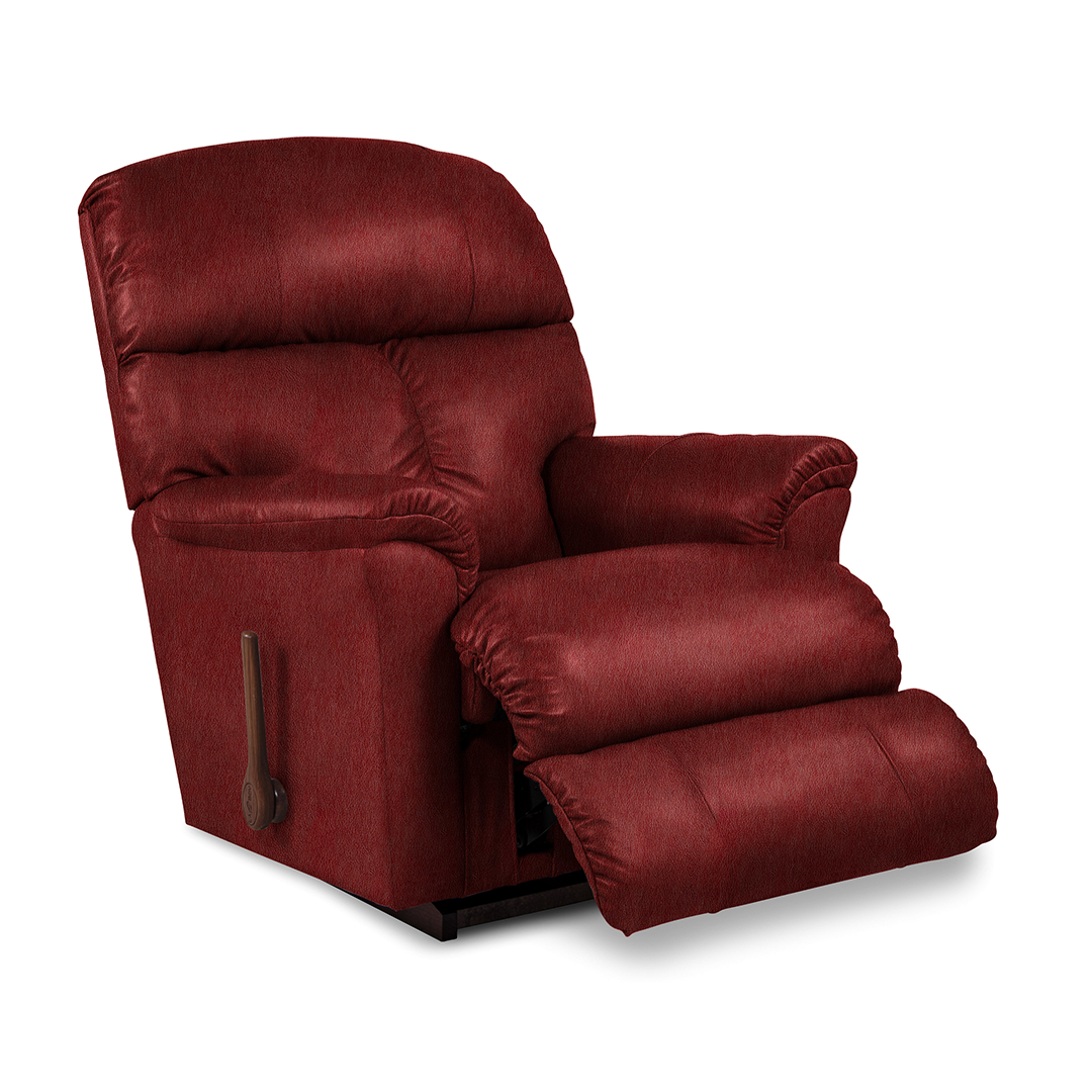 Reed Leather Rocker Recliner from La-Z-Boy Incorporated in Red with Manual Recline, Made in USA - Detail view