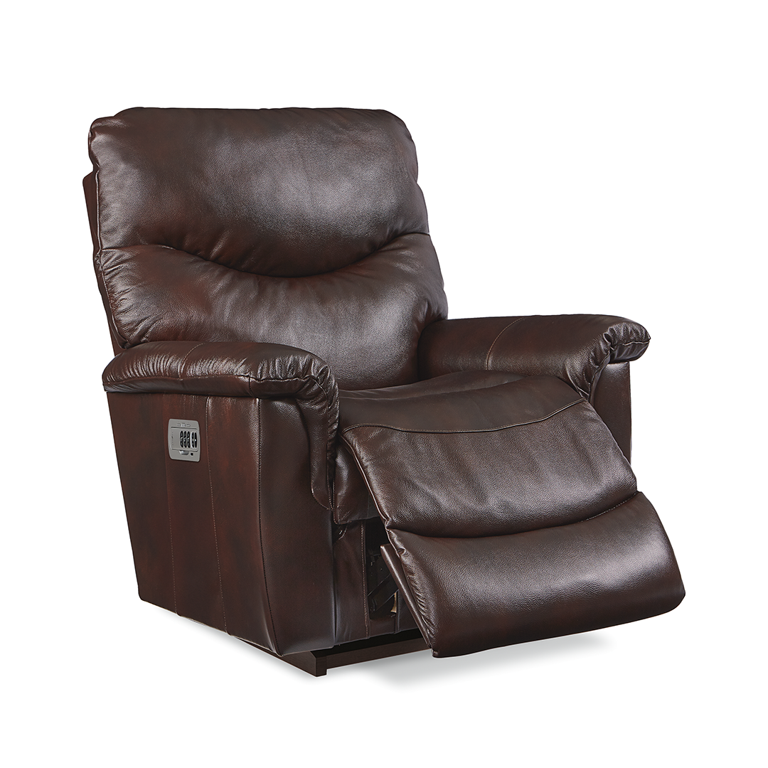James Leather Power Rocker Recliner from La-Z-Boy Incorporated in Brown with Pet Friendly, Power Headrest, Made in USA - Detail view