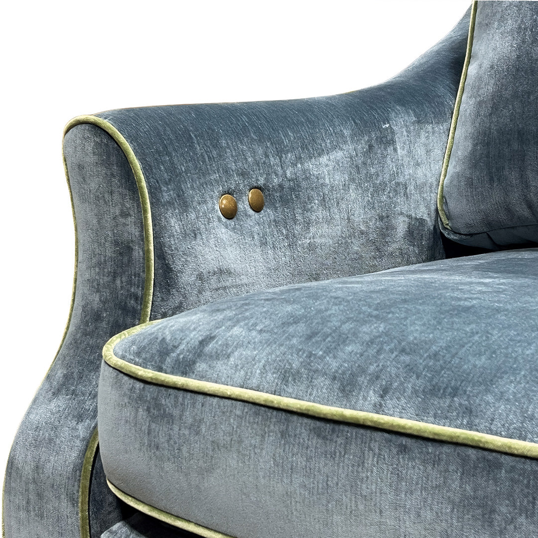 Adeline Power Recliner from Best Home Furnishings in Blue Velvet with Hardwood Frame, Reversible Cushions - Reclined position