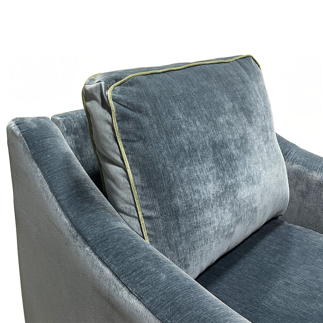 Adeline Power Recliner from Best Home Furnishings in Blue Velvet with Hardwood Frame, Reversible Cushions - Reclined position