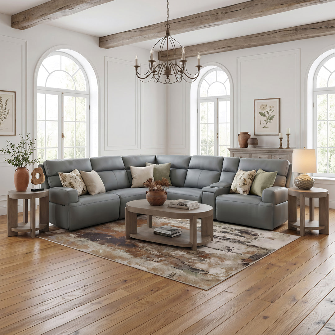 Ariel Leather Power Reclining Sectional with Heat & Massage