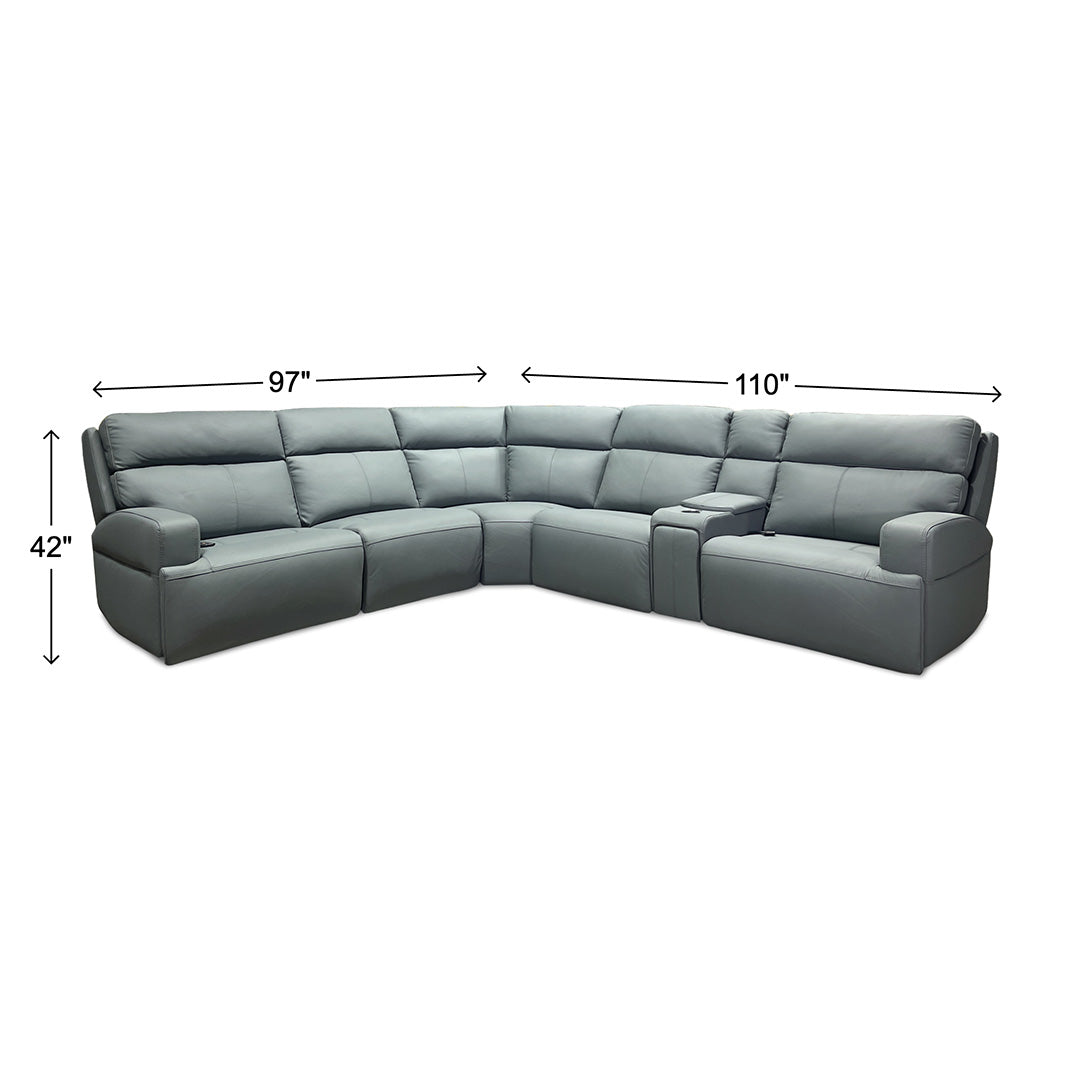 Ariel Leather Power Reclining Sectional with Heat & Massage