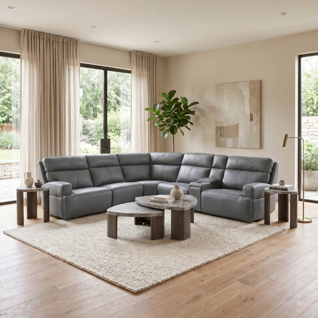 Ariel Leather Power Reclining Sectional with Heat & Massage