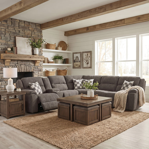 Autumn Power Reclining Sectional with Left Console (3-Piece) from Home Stretch in Brown Polyester, Made in USA - Reclined position