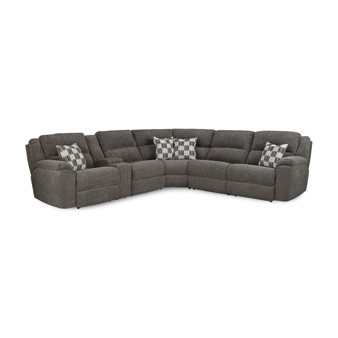 Autumn Power Reclining Sectional with Left Console (3-Piece) from Home Stretch in Brown Polyester, Made in USA - Reclined position