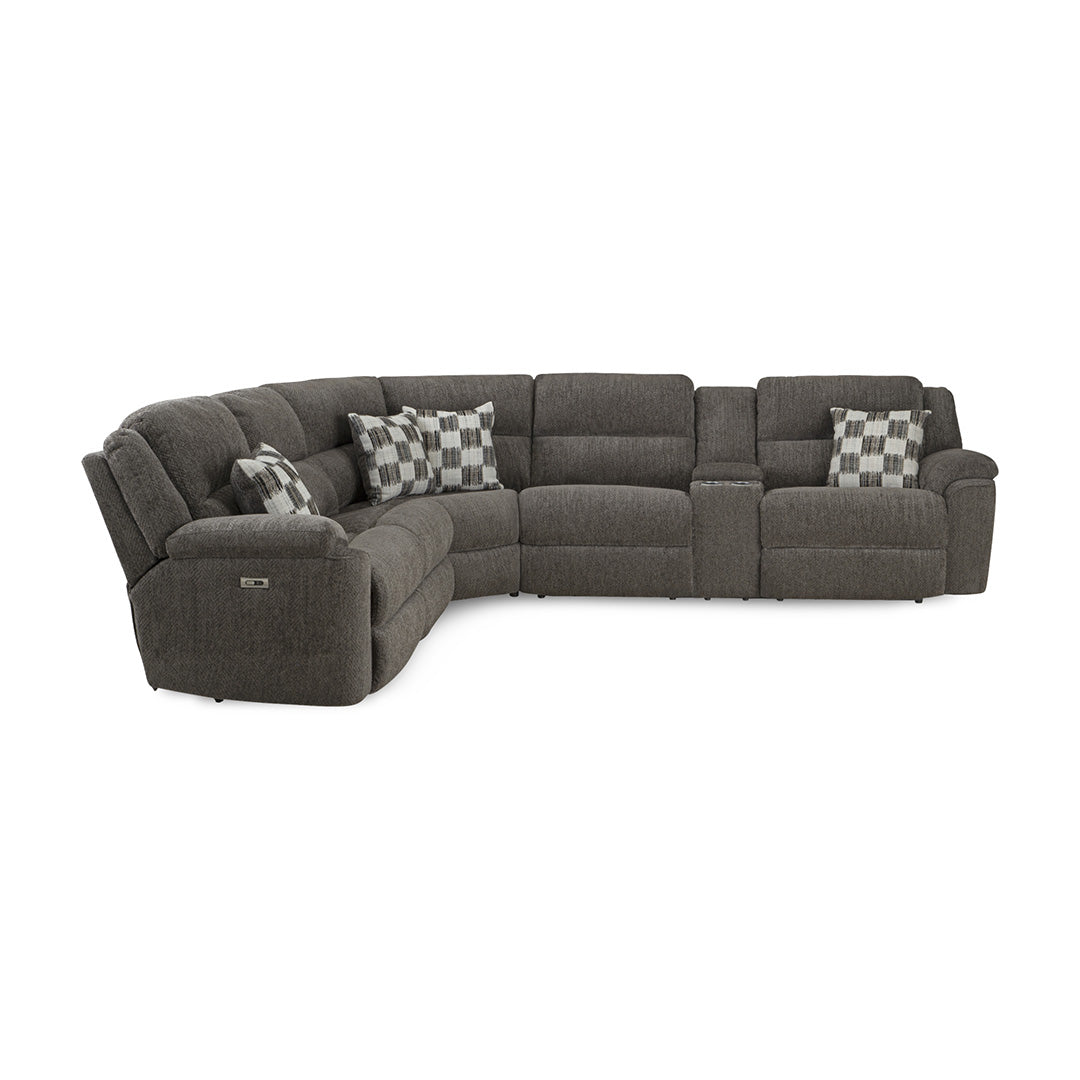 Autumn Power Reclining Sectional with Right Console (3-Piece) from Home Stretch in Brown Polyester, Made in USA - Reclined position