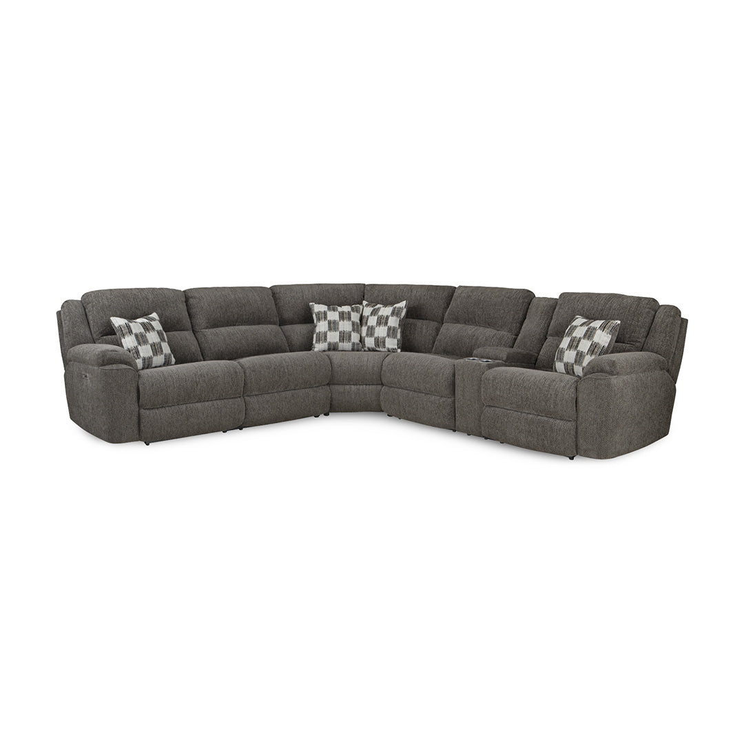 Autumn Power Reclining Sectional with Right Console (3-Piece) from Home Stretch in Brown Polyester, Made in USA - Reclined position