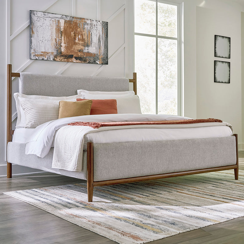 Lyncott Upholstered Bed in a styled bedroom