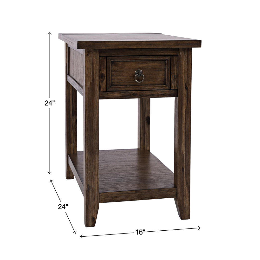 Brown Bakersfield Power Side Table with USB Port from Jofran - Side view