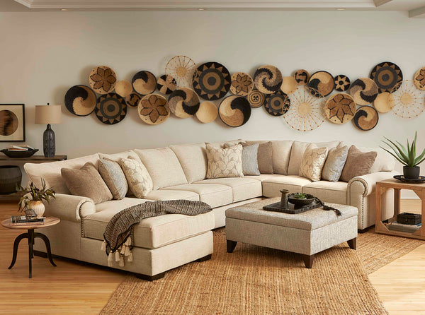 Spacious L-shaped modular sectional sofa in an open living room layout