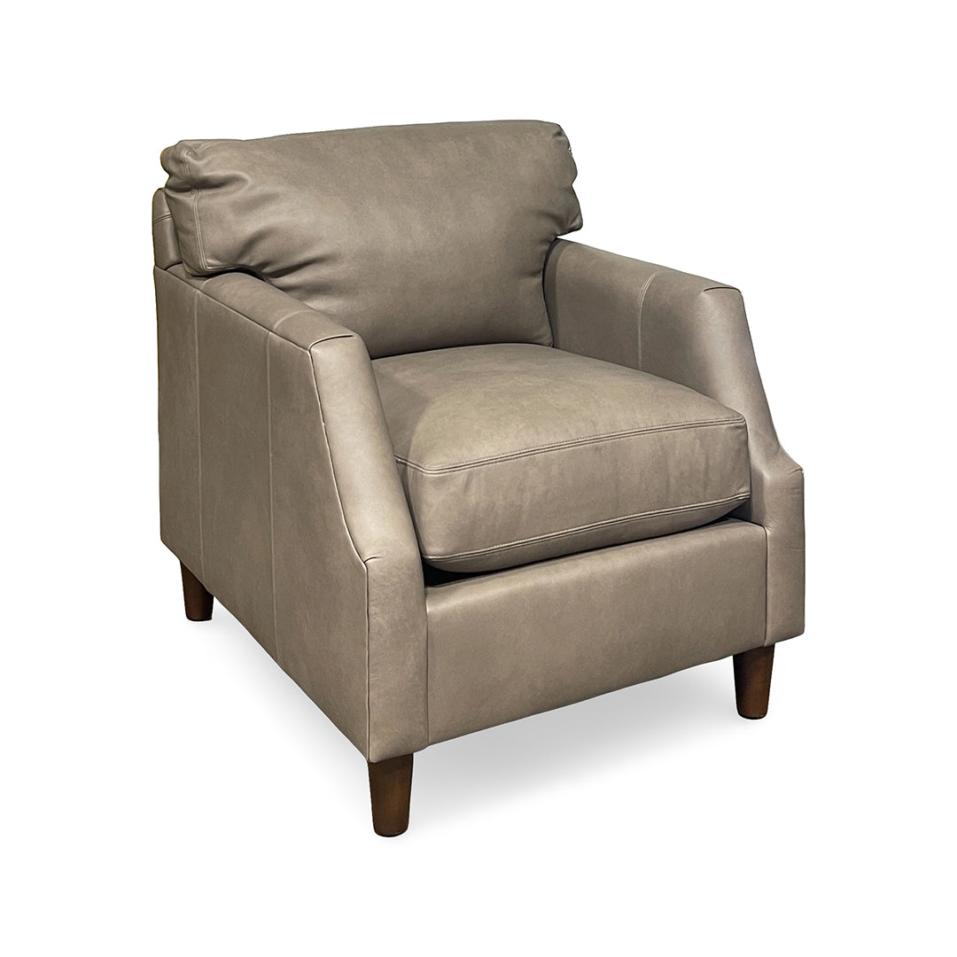 Belle Leather Accent Chair from Hickorycraft (Craftmaster) in Gray with Hardwood Frame, Wood Legs, Made in USA - Overhead view
