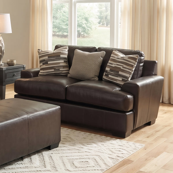 Bodie Leather Loveseat from Michael Nicholas Designs in Brown, Made in USA - Leather detail