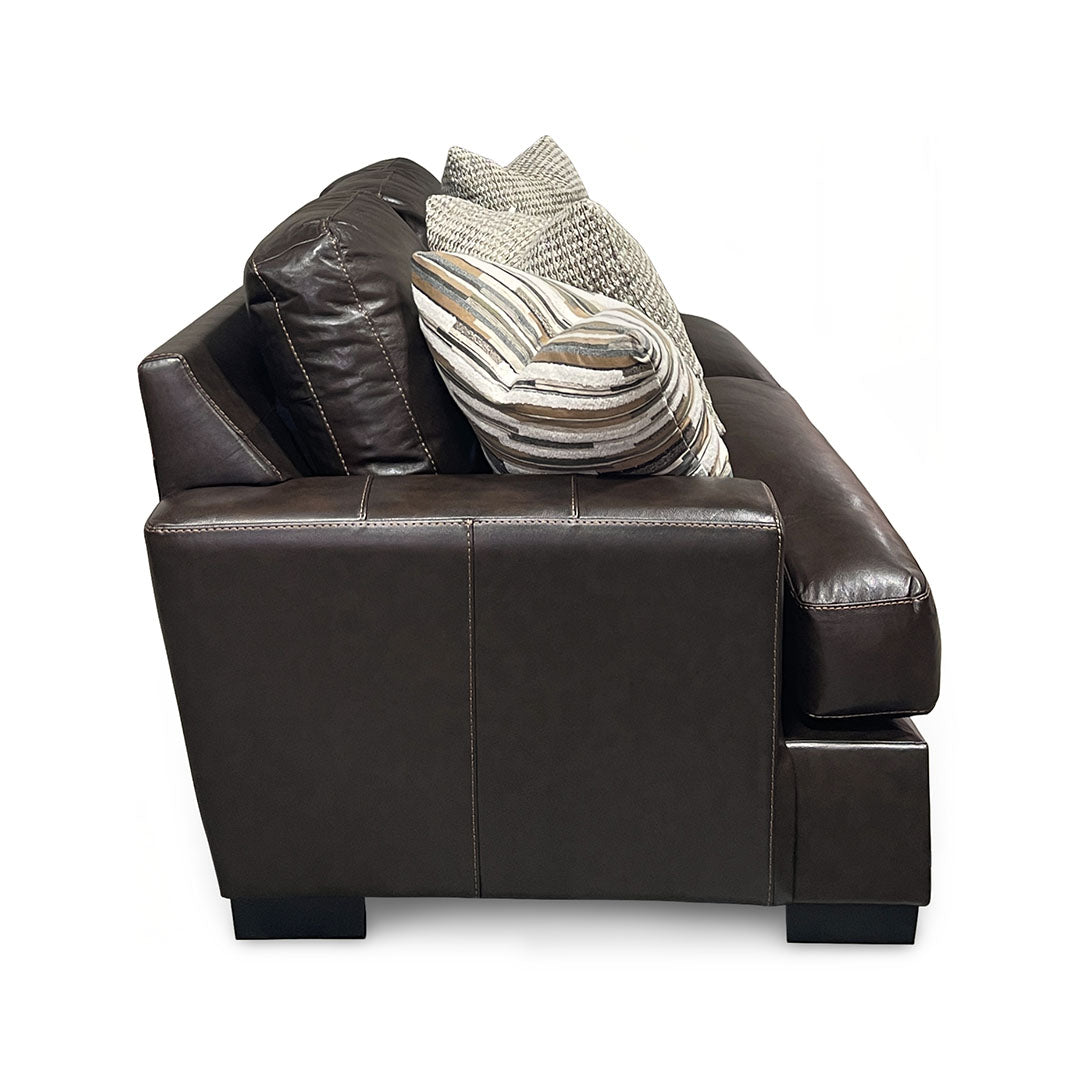 Bodie Leather Sofa from Michael Nicholas Designs in Brown with Accent Pillows, Hardwood Frame, Made in USA - Leather detail