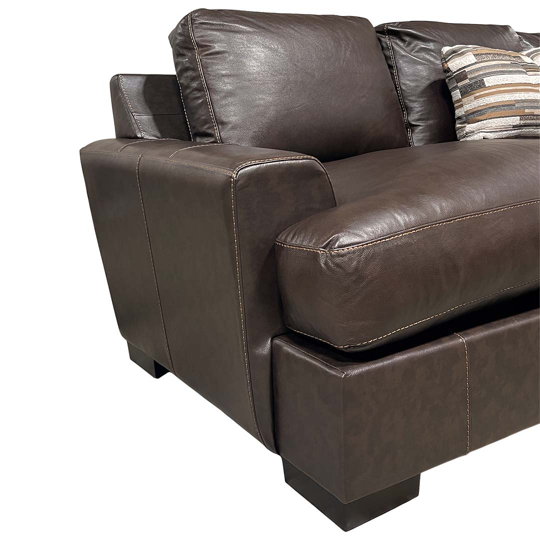 Bodie Leather Sofa from Michael Nicholas Designs in Brown with Accent Pillows, Hardwood Frame, Made in USA - Leather detail