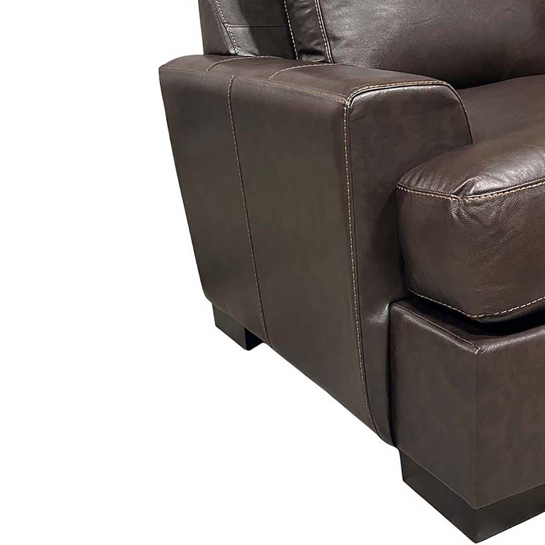 Bodie Leather Chair and a Half from Michael Nicholas Designs in Brown with Accent Pillows, Hardwood Frame, Made in USA - Leather detail