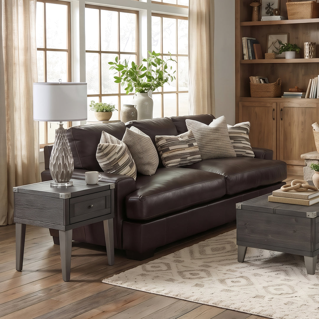 Bodie Leather Sofa from Michael Nicholas Designs in Brown, Made in USA - Leather detail