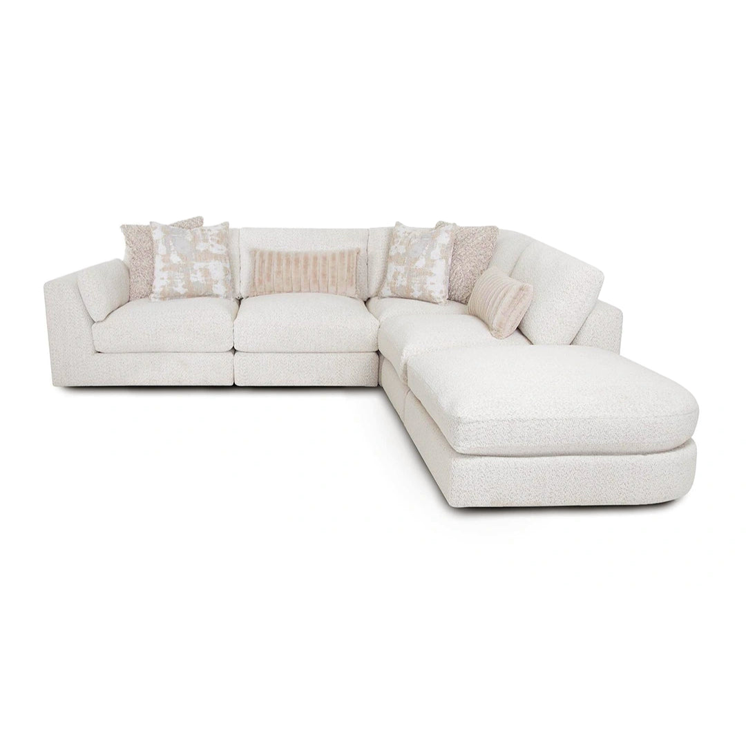 Bombay Sectional II (5-Piece) from Franklin Corporation in Beige Bouclé with Accent Pillows, Reversible Cushions, Made in USA