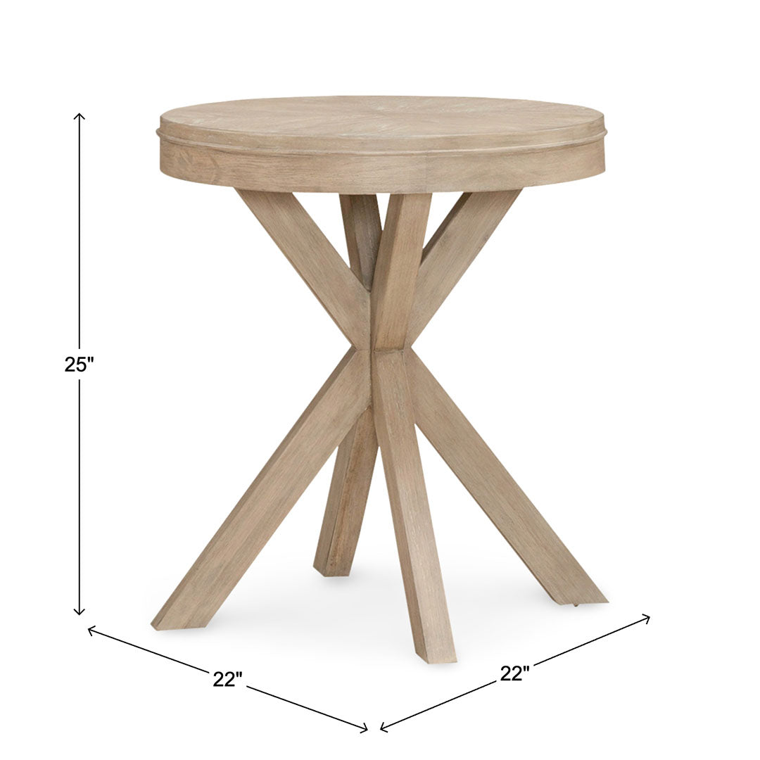 Brentwood round end table in sandstone finish, alternate angle