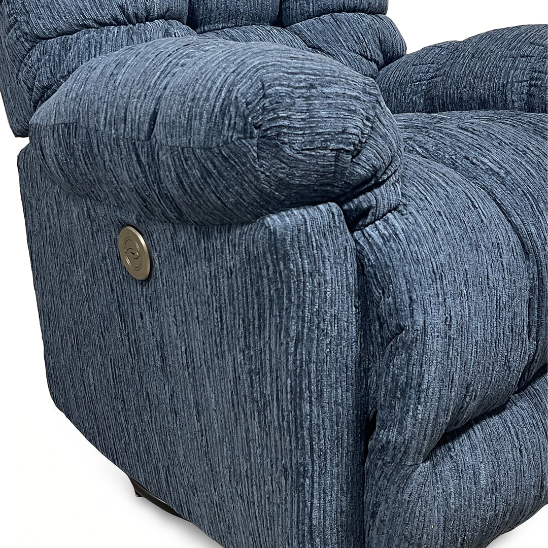 Brosmer Power Swivel Glider Recliner from Best Home Furnishings in Blue Performance Fabric, Made in USA - Reclined position