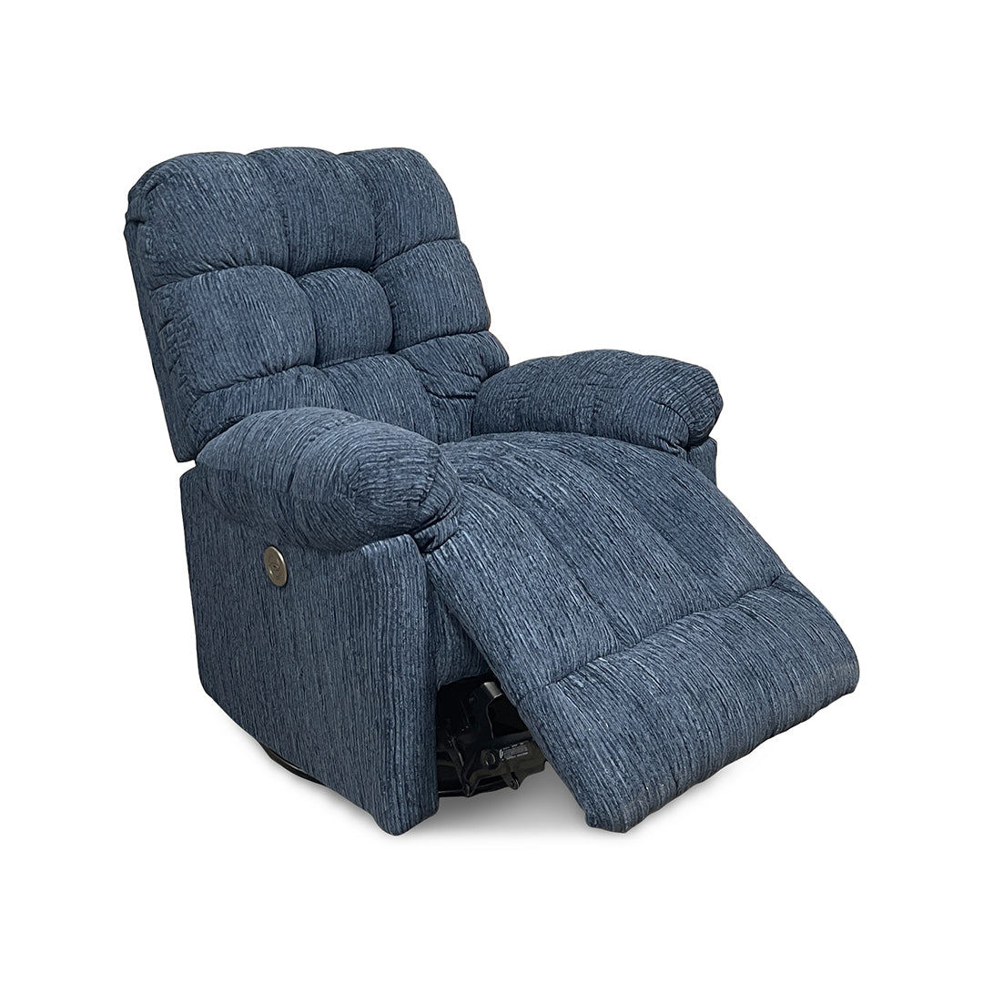 Brosmer Power Swivel Glider Recliner from Best Home Furnishings in Blue Performance Fabric, Made in USA - Reclined position