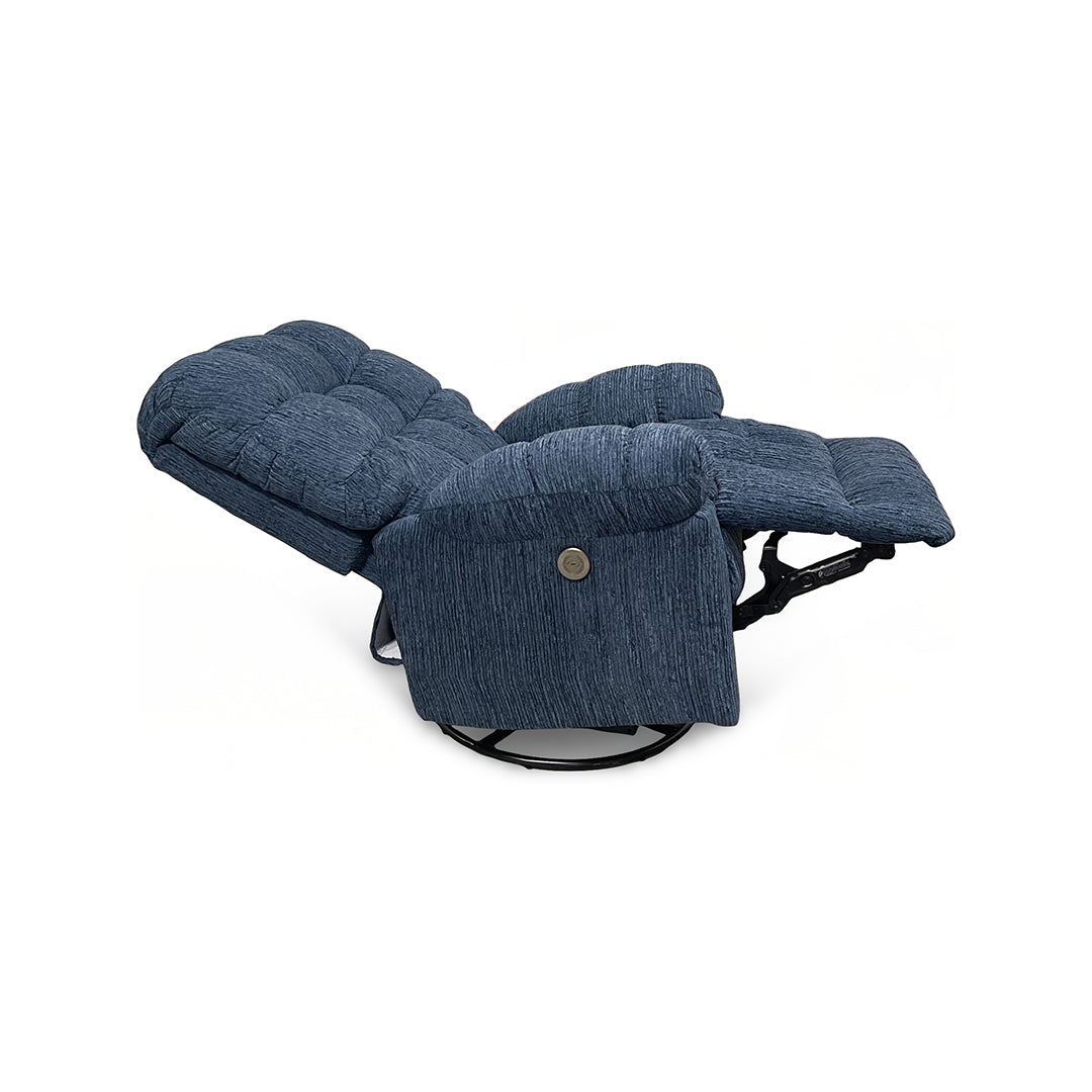 Brosmer Power Swivel Glider Recliner from Best Home Furnishings in Blue Performance Fabric, Made in USA - Reclined position
