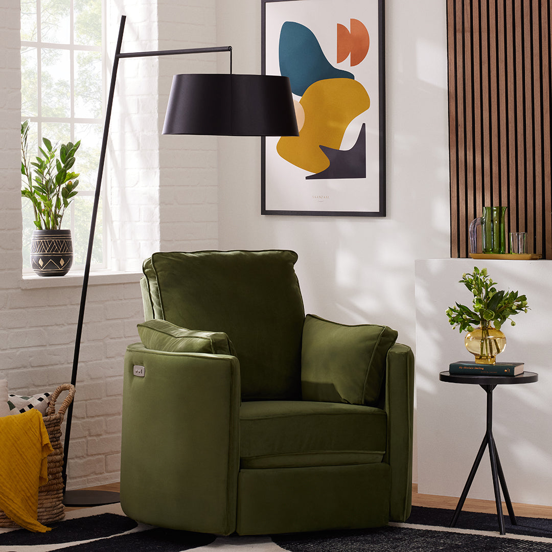Joybird green swivel power recliner